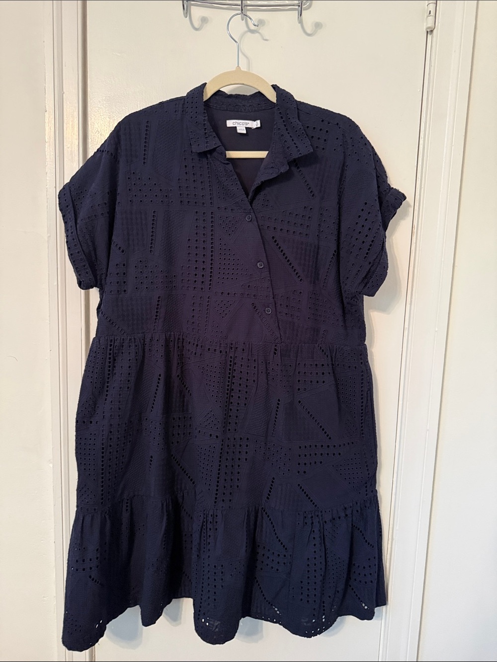Chico’s Eyelet Button-Front Navy Dress Size 3 - fits like XL